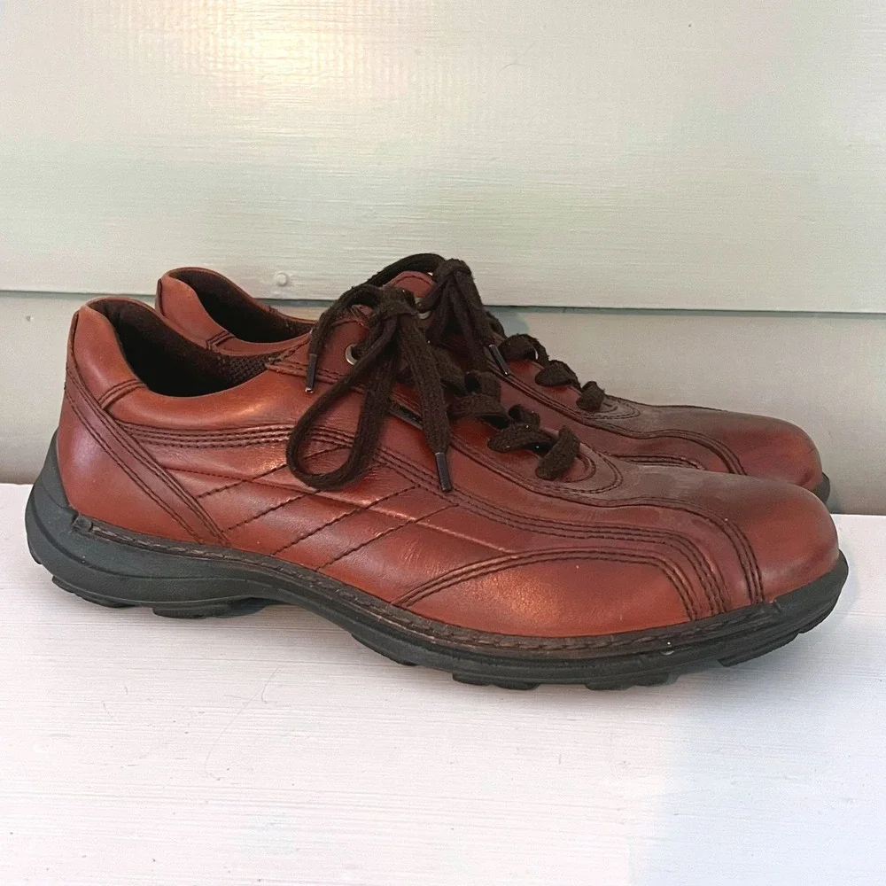 Ecco Oxford Lace Up Men's Walking Shoes Sneakers Casual Size 43‎ Reddish Brown